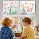 6 x ZAWE 9 Sheets Bunny Eggs Flowers Rabbit Easter Window Clings Double-Sided Reusable Static Window Decals Stickers for Party Home Classroom Office Decorations