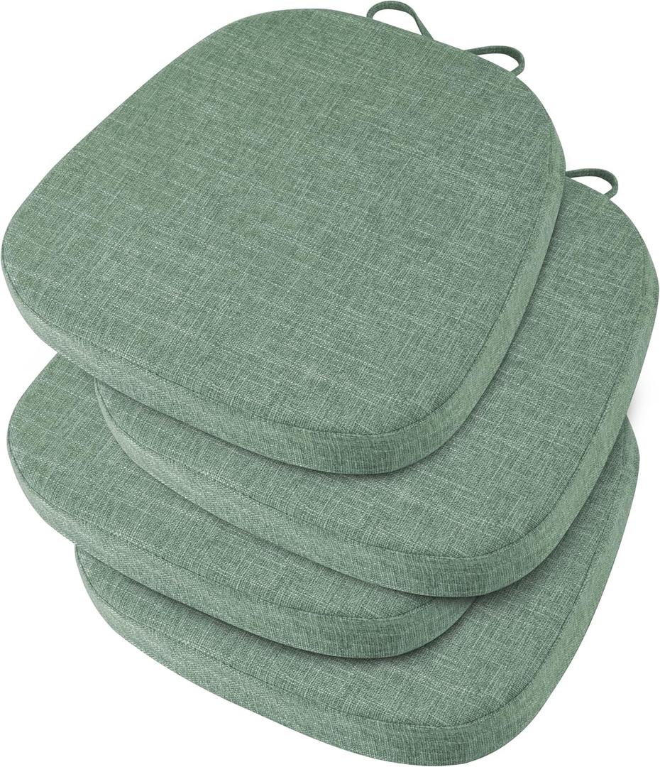 OVOV 14x14 Chair Cushions for Metal Dining Chairs Set of 4 Non Slip Thick Textured Chair Pads for Dining Chairs with Ties and Removable Cover (4, Sage Green)
