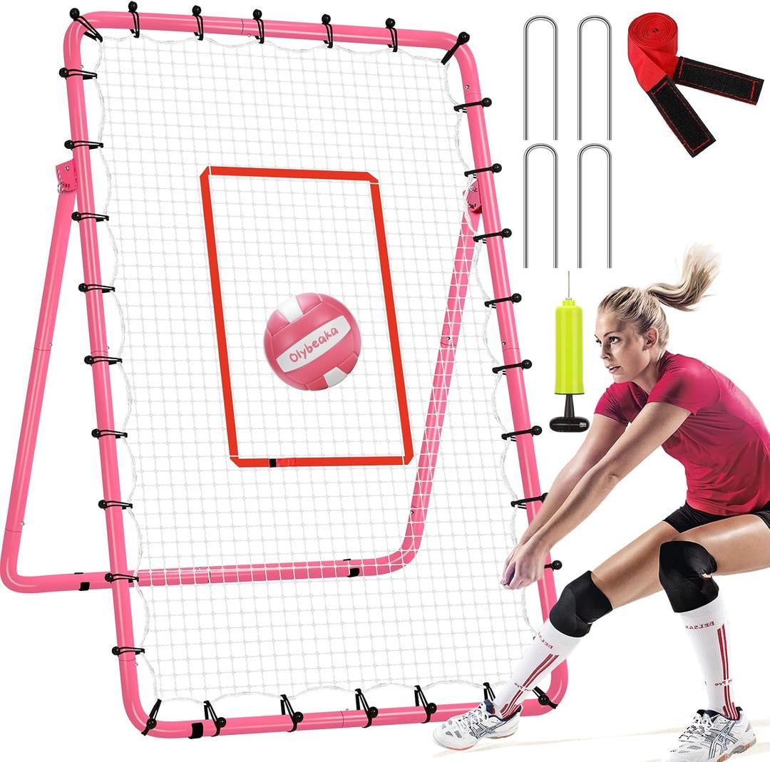 6-Angle Adjustable Volleyball Rebounder Net 7x4ft, High Stable Bounce Back Training Equipment for Practicing Volleying Bumping Spiking with High-Tension Net, PU Volleyball and Pump, Stakes