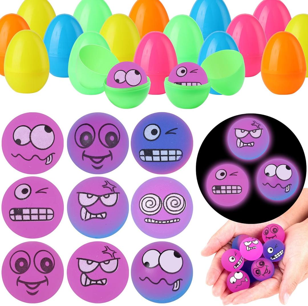 Seeiuua 18Pack Prefilled Easter Eggs with Toys Easter Glow in The Dark Bouncy Balls Bulk Easter Basket Stuffers Gifts for Kids, Easter Eggs Filled with Toys for Kids Easter Egg Toys