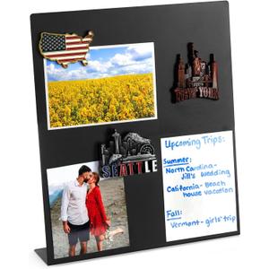 Large Magnetic Metal Board for Magnets - Tabletop Memo Display Easel Stand for Home, Office, School (Black, 12.6 in) - Metal Magnetic Board