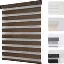 Joydeco Cordless Zebra Blinds for Windows, Dual Layer Light Control Window Blinds with Light-Proof Aluminum Cover, Free-Stop Roller Shades for Home & Office (Coffee,46" W x 75" H)