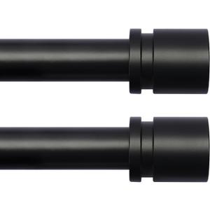 Curtain Rods for Windows 16 to 88 Inches 2 Pack Adjustable Length 1 Inch Diameter Window Curtain Rod with Aluminium Finials, Black