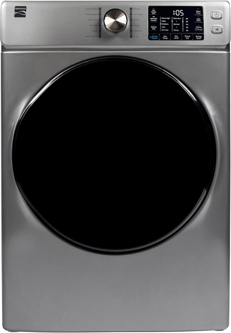 Kenmore 8.0 cu. ft. Front Load Electric Dryer with Wrinkle Guard & Accela Steam to Reduce Wrinkles, Static & Odors - Smart Sensor Drying - LED - ENERGY STAR Certified - Metallic Silver
