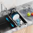 GSlife Small Sink Dish Drying Rack - Stainless Steel in Sink Dish Rack for RV Camper, Expandable Kitchen Counter Drainer with Utensil Holder, 13.2''-19.1" L x 6.5" W x 4.3" H, Silver