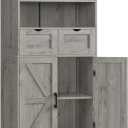 Farmhouse Storage Cabinet with Doors & 2 Drawers, Bathroom Cabinet with Adjustable Shelf, Cupboard for Living Room, Entryway, Home Office, Gray (Grey)