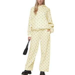 Lauweion Polka Dot Set-Women's Oversized Hoodie and Wide Leg Sweatpants (Medium, Yellow)