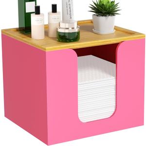 VITVITI Disposable Face Towel Holder Box, Acrylic Facial Towel Container for XL Clean Skin Club, Large Disposable Face Towels Storage with Bamboo Lid, for Bathroom, Vanity Makeup, Pink
