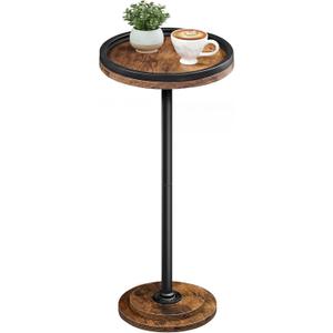 HOOBRO Small Round Side Table, Drink Table, Coffee Martini Table with Pedestal Accent for Small Spaces in Living Room, Bedroom, Sofa Couch, Rustic Brown