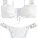 SOLY HUX Women's Ruffle Trim Tie Front Bikini Set Bathing Suits 2 Piece Swimsuit White M