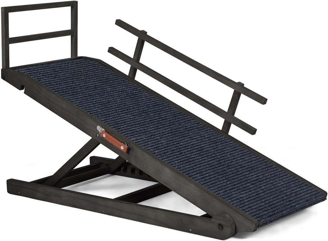 Adjustable Dog Ramp for Beds, Cars, Couches, Dog Steps Anti-Slip Surface, Dogs Ramps for Old Small Pet,High Traction with Platform, 7 Adjustable Heights 16" to 27" Up, Portable Stairs Design for Dogs
