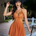 Avidlove Sexy Lingerie for Women Halloween Lace Babydoll Nightgown Halter Chemise V Neck Sleepwear Open Back Nighty Caramel