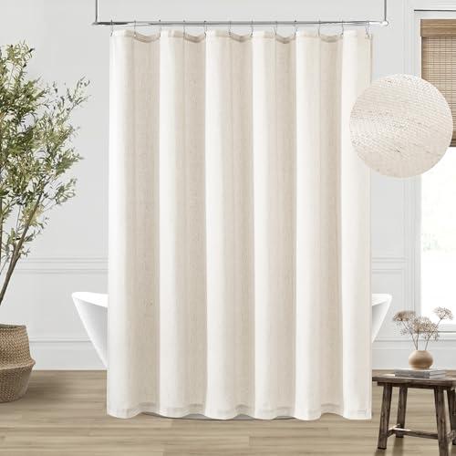 DUKIYO Extra Long Linen 84 Inch Shower Curtain Neutral Modern Bath Drapes Set 84 Inch Long with Hooks XLong Tall Farmhouse Boho Shower Curtains for Bathroom, Cream Ivory Birch, 72x84 Drapes