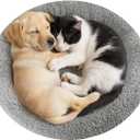 Enjoying Plush Cat Bed Mat Diameter 19.5" Round Pad with Pillow Around for Cats Dogs Relying/Curling Sleep Warm Dog Cushion for Crates, Antiskid Bottom, Large, Gray