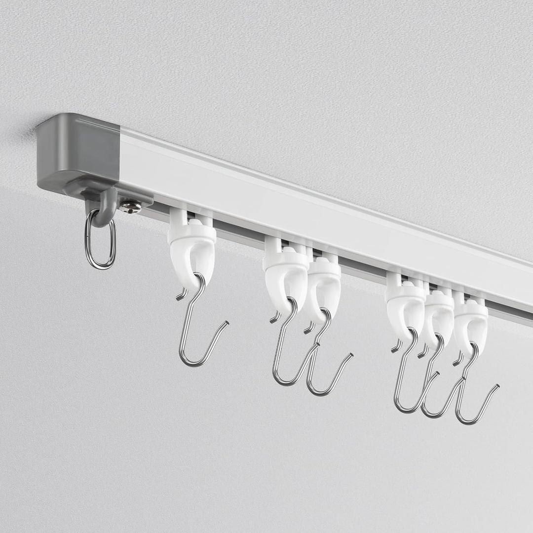 Zeerobee Ceiling Curtain Track,4.3-7.8ft (51-94) Retractable Curtain Track Ceiling Mount For Room Divider with Silent Rollers (White)