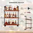 32" Wine Rack Wall Mounted with LED Lights, 3-Tiers Wall Bar Shelves | Solid Wood, Rustic Industrial Pipe Floating Shelves for Home, Restaurant, Commercial Bar, Kitchen Storage Display