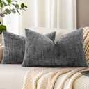 decorUhome Dark Grey Chenille Throw Pillow Covers 12x20 Set of 2 Textured Soft Cozy Slubby Couch Pillow Covers Modern Farmhouse Boho Decorative Pillow Cases for Bed Sofa Living Room