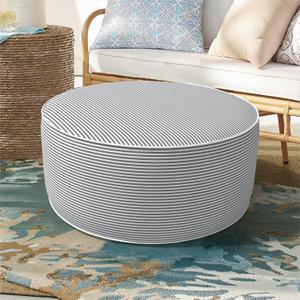 Inflatable Ottoman Stool D21 xH9 for Outdoor/Indoor Use, Water Repellent Patio Foot Rest Stool with Portable Handle,Round Pouf Ottoman Suitable for Garden,Deck and Camping - Stripe Grey