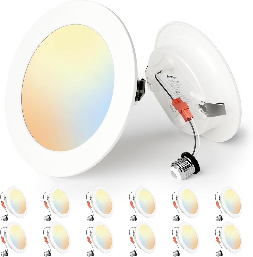 Ensenior 4 Inch LED Can Lights 12 Pack, Dimmable Retrofit Led Recessed Lighting, 5CCT Adjustable Color Temperature (2700K-5000K), 7W=77W 700LM, IC & Damp Rated, ETL&FCC Certified