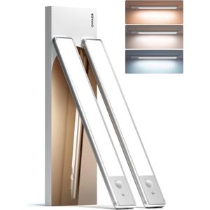 EZVALO Under Cabinet Lighting, 98 LED Rechargeable Motion Sensor Light Indoor, Magnetic Dimmable Closet Lights with 3 Color Temps, Wireless Under Counter Lights for Kitchen, Stairs(Silver, 2 Pack)