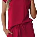 Ekouaer Cotton Pajamas for Women Set 2 Piece Cap Sleeve Pjs Shorts Set Lounge Sets Sleepwear S-XXL (Medium, Wine Red)