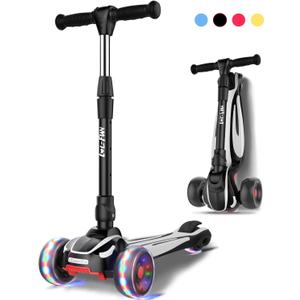 LOL-FUN Toddler Scooter for Kids Ages 3-12 Years Old Boy Girl with 3 Wheel LED Lights, Extra-Wide Childrens Foldable Kick Scooter Kids Ages 3-5 with 4 Adjustable Height and Lean-to-Steer (Black Knight)