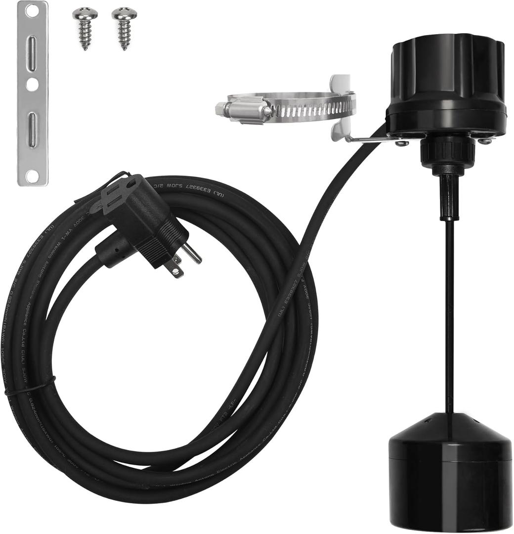 FLUENTPOWER Vertical Mechanical Float Switch, Universal Float Switch Replacement with 120V Piggyback Plug for Submersible Pump, Sewage/Effluent Pump, Sump Basin, with 10' Length Cord, Black