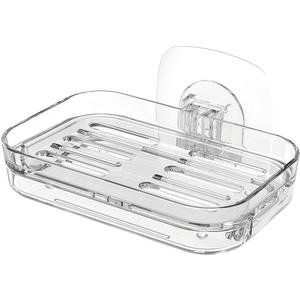 Soap Dish for Shower Clear Soap Holder Pull-Out Water Tray No Drilling Required Strong Fixation for Rv Bathroom and Kitchen Easy1 Pack