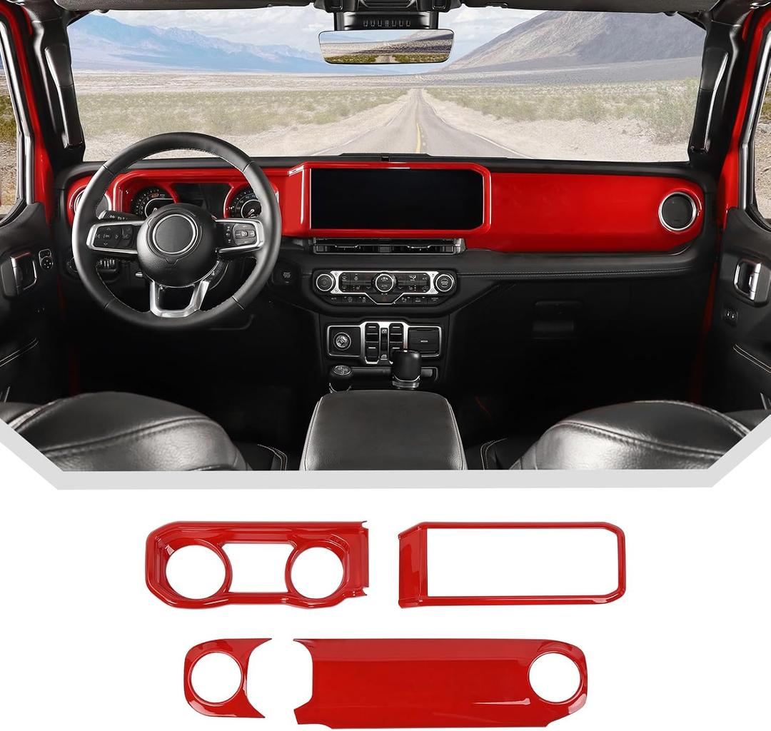 JeCar Red Interior Dash Trim Kit Overlay for 2024+ Jeep Wrangler JL Gladiator JT (4pcs)