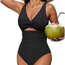Tempt Me Women One Piece Swimsuits Tummy Control Cutout Bathing Suits Ruched V Neck Twist Front Swimwear Size S