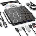 8 in 1 External CD/DVD Drive,USB 3.0 and Type-C Disc Burner Player Reader Writer,Slim and Portable CD DVD +/-RW Optical Drive for PC Laptop Desktop MacBook Mac Windows Linux OS Apple