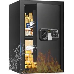 3.5 Cub Large Fireproof Safe for Home Use, Digital Security Home Safe Box Fireproof Waterproof with Programmable Keypad and Key Lock, Anti-Theft Fire Safe for Documents Money Valuables