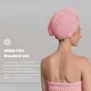 100% Organic Cotton Hair Drying Waffle Towel Wrap for Women | Absorbent & Quick Dry Head Turban for Wet Hair in Shower Sauna Spa, Extra Large for Long Straight Curly Plopping Button (Pink, 1 PACK)