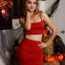 BEAGIMEG Women's Ruched Cami Crop Top Bodycon Skirt 2 Piece Outfits Dress (Red, S)