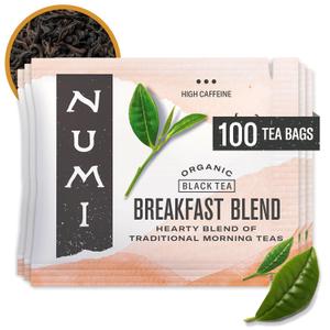 Numi Organic Breakfast Blend Tea | 100 Black Tea Bags | Assam, Ceylon & Darjeeling Black Teas | Caffeinated (EXP 06/17/29)