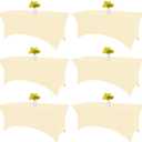 6 Pack Table Cloth 6ft Beige Tablecloths for Rectangle Folding Table Spandex Fitted Stretch Cover Wrinkle Resistant Washable Protector for Party, Wedding, Banquet, Festival.