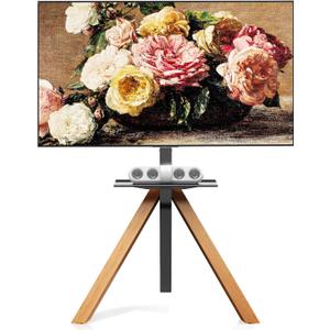 Tripod Easel TV Stand for 32 to 75 Inch LCD LED OLED Screen, Modern Floor TV Stand with Swivel Mount, Wooden Legs Minimalist Style, Portable Corner TV Floor Stand with Tray TV Mount (Light Walnut)