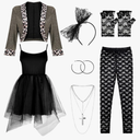 Boyiee Womens 80s Costume Set Dress Jacket Headband Earrings Necklace Lace Legging Gloves Halloween 80s Themed Costumes XL