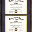 GraduationMall Double 8.5x11 Diploma Frame,Solid Wood & Tempered Glass,Cherry Finish with Gold Trim,Purple & Gold Mat