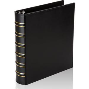 Vintage Hardback 3 Ring Binder 1.5 Inch, Professional Leather Binder 3 Ring, Three Ring Binders Fits 8.5 x 11, D Ring Binders for Photo Album, Home, School and Office Supplies- Black