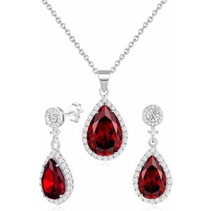 Jewelry Sets For Women 925 Sterling Silver Post Teardrop Dangle Stud Earrings Necklace Set Crystal Rhinestone Wedding Prom Costume Jewelry for Women