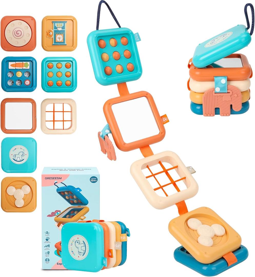 GRESEESM Montessori Busy Board for 1 Year Old, Toddlers Travel Toys for Ages 13, Sensory Activity Board for Airplane and Car, Baby Gifts for Boys Girls, Easter Basket & Stocking Stuffers