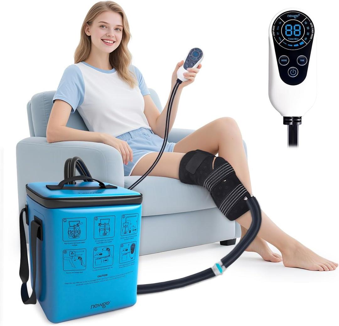 NEWGO Cold Therapy Machine with Programmable Timer for Knee & Shoulder After Replacement Surgery, Lightweight Ice Machine Compression Pad with Quiet Pump for Swelling, Injuries, Joint Pain, Arthritis