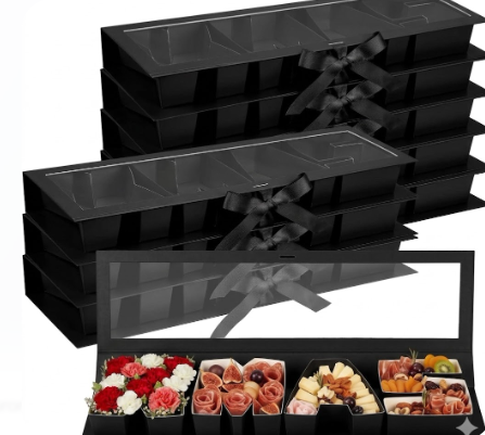 Dunzoom 8 Pack Xmas Letter Boxes for Christmas Gift Wrapping Xmas Letter Shaped Empty Flower Gift Box Fillable Christmas Party Favors Candy Presents Packaging(Black,Clear Lid)