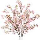 Sggvecsy Artificial Cherry Blossom Flowers 4 Pcs Faux Cherry Blossom Stems Faux Silk Cherry Blossom Branches 41 Fake Flowers Long Stems for Vase Arrangements Home Wedding Table Decor (Pink)