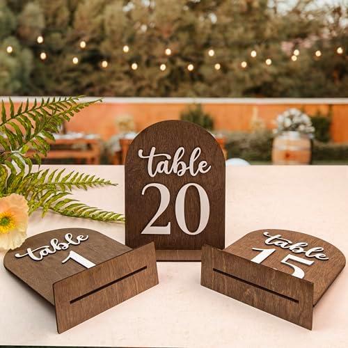 Woodamore Wedding Table Numbers 1-20, Wood Table Numbers For Wedding Reception 1-20, Restaurant Tables Number Signs With Stands, Wooden Tables Markers For Event, Party, Centerpiece