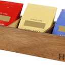 HTB Small Tea Bag Box Wooden, 3 Compartments Acacia Wood Tea Bag Chest with Handle, Mini Countertop Divided Storage Container for Beverage Supplies, Sugar, Sweeteners, Individual Packets (Acaica Wood ) Pack Of 1