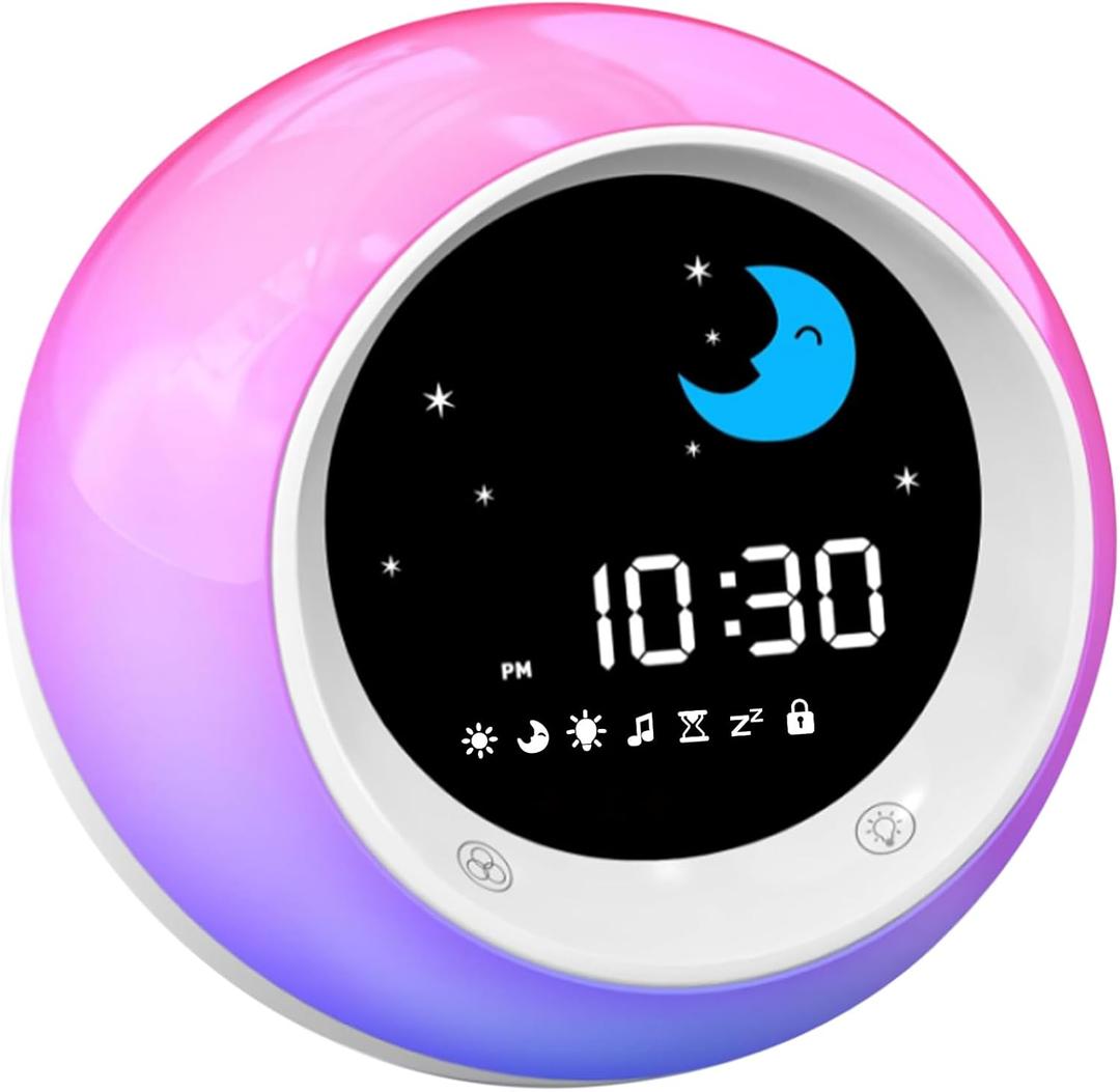 ICODE Time to Wake Alarm Clock for Kids, Children's Sleep Trainer, Kids Wake Up Light, Sleep Sound Machine (White)