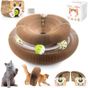 2PCS Upgraded-Magnetic Kitty Kurls Cat Scratcher Toy, Interactive Cardboard Cat Toy for Mental Physical Exercise, Multi-Shape Magic Organ Cat Toy for Indoor Cats Infinite-Flip, Brown/Orange, M