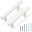 Probrico 6 Pack| 2-1/2 Inch Hole Centers White Cabinet Pulls Modern Stainless Steel Euro Round T Bar Pulls Drawer Dresser Handles Furniture Cabinet Pulls-4" Overall Lenght
